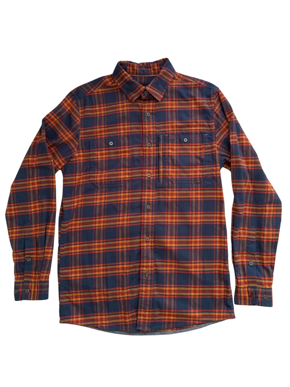Orvis Plaid Button-Down Shirt in Navy Orange Active Fit Men's S Fall Gorpcore